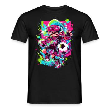 Street art gaming meets cartoon footballers - Men's T-Shirt - black - Front - AI Model Male 178 light (178cm)