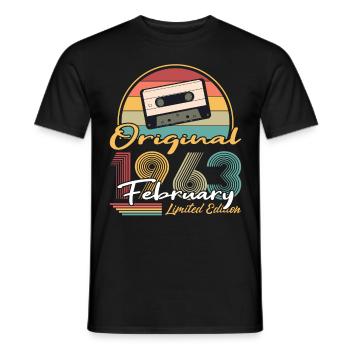 60th Birthday Born February 1963 Original 1963 - Men's T-Shirt - black - Front - AI Model Male 178 light (178cm)