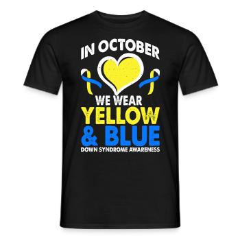 In October we wear the yellow and blue - Men's T-Shirt - black - Front - AI Model Male 178 light (178cm)