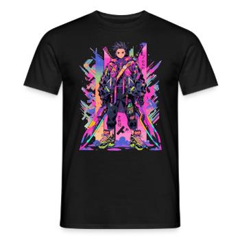 Shibuya: Cool Anime Boy avec épée japonaise - T-shirt homme - noir - Devant - AI Model Male 178 light (178cm)