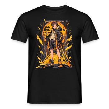 Shibuya: Cool Anime Boy avec épée japonaise - T-shirt homme - noir - Devant - AI Model Male 178 light (178cm)
