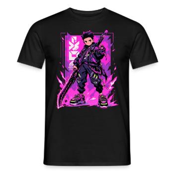 Shibuya: Cool Anime Boy with Sword Japanese - Men's T-Shirt - black - Front - AI Model Male 178 light (178cm)
