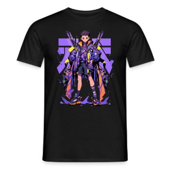 Shibuya: Cooler Anime Junge mit Schwert Japanisch - Männer T-Shirt - Schwarz - Vorne - AI Model Male 178 light (178cm)