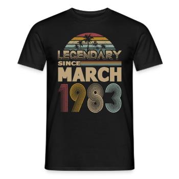 Année du 40e anniversaire Mars 1983 Légendaire 1983 - T-shirt homme - noir - Devant - AI Model Male 178 light (178cm)