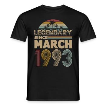 30e anniversaire Mars 1993 Légendaire 1993 - T-shirt homme - noir - Devant - AI Model Male 178 light (178cm)