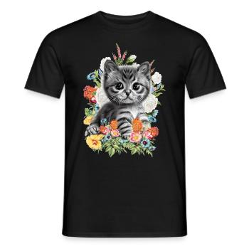 Katze Blumen - Männer T-Shirt - Schwarz - Vorne - AI Model Male 178 light (178cm)