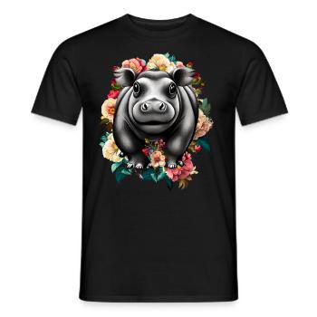 Hippopotamus flowers - Men's T-Shirt - black - Front - AI Model Male 178 light (178cm)