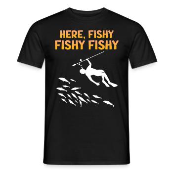 Spearfisher Harpoon Here Fishy Fish Hunt - Men's T-Shirt - black - Front - AI Model Male 178 light (178cm)