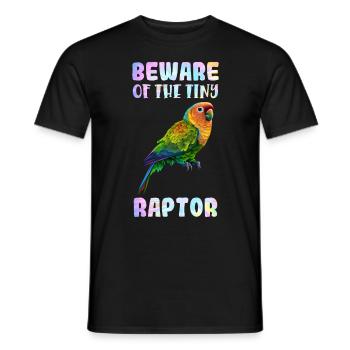 Lovebird Beware of the Tiny Raptor Liebesvögel - Men's T-Shirt - black - Front - AI Model Male 178 light (178cm)