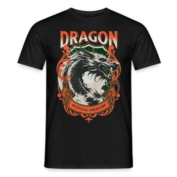 Dragon Fantasy Magic Mysticism Creature Animal Vintage - Men's T-Shirt - black - Front - AI Model Male 178 light (178cm)