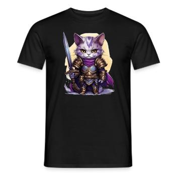 Katze in Ritter Ausrüstung mit Langschwert, AI Gen - Männer T-Shirt - Schwarz - Vorne - AI Model Male 178 light (178cm)