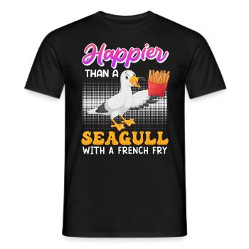 Happier than a Seagull with a French Fry Seagulls - Men's T-Shirt - black - Front - AI Model Male 178 light (178cm)
