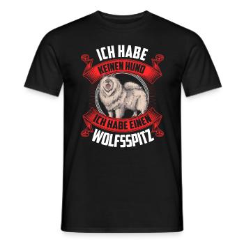 Ich habe einen Wolfsspitz Deutscher Keeshond - Männer T-Shirt - Schwarz - Vorne - AI Model Male 178 light (178cm)