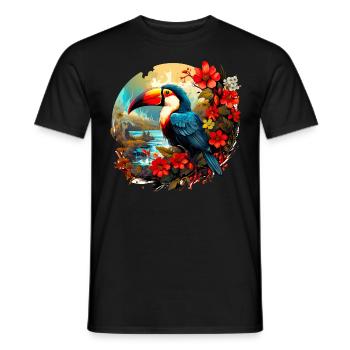 Tukan mit Blumen am See - Männer T-Shirt - Schwarz - Vorne - AI Model Male 178 light (178cm)