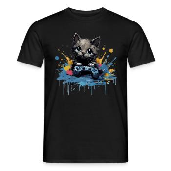 Niedliches Katzen-Gaming-Design - Männer T-Shirt - Schwarz - Vorne - AI Model Male 178 light (178cm)