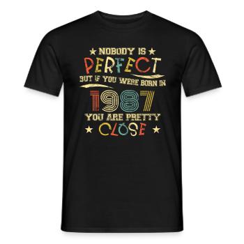 1987 Birthday Vintage Nobody is perfect - Men's T-Shirt - black - Front - AI Model Male 178 light (178cm)