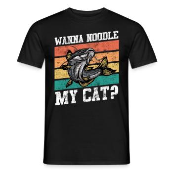 Noodler veut Noodle my Cat Waller Fishing - T-shirt homme - noir - Devant - AI Model Male 178 light (178cm)