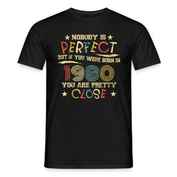 1980 Anniversaire Vintage Personne n’est parfait - T-shirt homme - noir - Devant - AI Model Male 178 light (178cm)