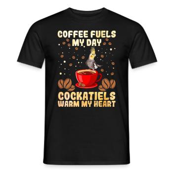 Le café alimente ma journée Les cockatiels réchauffent mon cœur Vogel - T-shirt homme - noir - Devant - AI Model Male 178 light (178cm)
