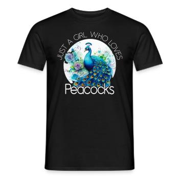 Pfau Blumen Pfauenfeder Exotisch Farbenfroh Bunt - Männer T-Shirt - Schwarz - Vorne - AI Model Male 178 light (178cm)