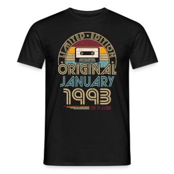 30th Birthday Year January 1993 Original 1993 - Men's T-Shirt - black - Front - AI Model Male 178 light (178cm)