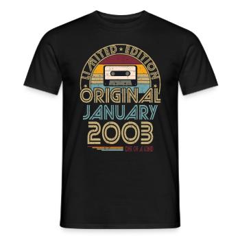 20th Birthday Year January 2003 Original 2003 - Men's T-Shirt - black - Front - AI Model Male 178 light (178cm)