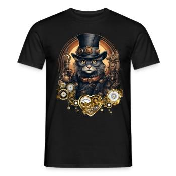 Steampunk Maine Coon Katze - Männer T-Shirt - Schwarz - Vorne - AI Model Male 178 light (178cm)
