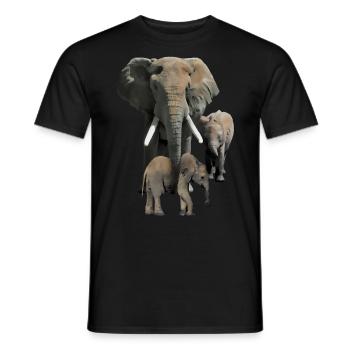 Elefantenmama mit Babys als Zeichnung - Männer T-Shirt - Schwarz - Vorne - AI Model Male 178 light (178cm)