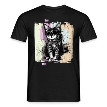 Cat with sunglasses - Men's T-Shirt - black - Front - AI Model Male 178 light (178cm)