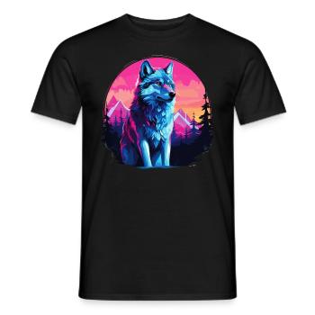 Wolf Wolfskopf Wölfe Wolfsrudel Natur Neon Bunt - Männer T-Shirt - Schwarz - Vorne - AI Model Male 178 light (178cm)