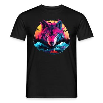 Wolf Wolfskopf Wölfe Wolfsrudel Natur Neon Bunt - Männer T-Shirt - Schwarz - Vorne - AI Model Male 178 light (178cm)