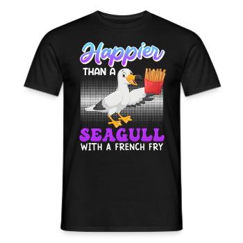Happier than a Seagull with a French Fry Seagulls - Men's T-Shirt - black - Front - AI Model Male 178 light (178cm)