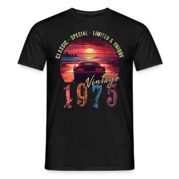 Vintage 1975 Birthday Synthwave Year of birth 1975 - Men's T-Shirt - black - Front - AI Model Male 178 light (178cm)