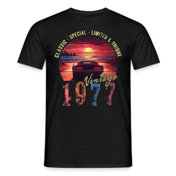 Vintage 1977 Birthday Synthwave Year of birth 1977 - Men's T-Shirt - black - Front - AI Model Male 178 light (178cm)