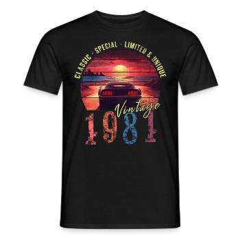 Millésime 1981 Anniversaire Synthwave Année de naissance 1981 - T-shirt homme - noir - Devant - AI Model Male 178 light (178cm)