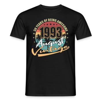 30th Birthday Vintage August 1993 Vintage 1993 - Men's T-Shirt - black - Front - AI Model Male 178 light (178cm)