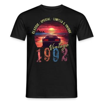 Vintage 1992 Geburtstag Synthwave Geburtsjahr 1992 - Männer T-Shirt - Schwarz - Vorne - AI Model Male 178 light (178cm)