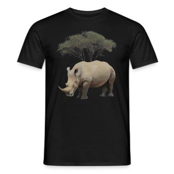 White rhinoceros with tree in Africa - Rhino - Men's T-Shirt - black - Front - AI Model Male 178 light (178cm)
