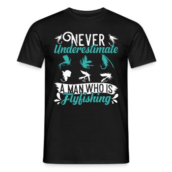 Unterschätze niemals einen Mann der Fliegen fischt - Männer T-Shirt - Schwarz - Vorne - AI Model Male 178 light (178cm)