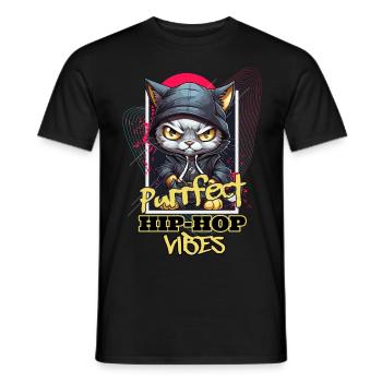 Cat Hip Hop Rap Rapper DJ Ghetto Crew Gangster - Men's T-Shirt - black - Front - AI Model Male 178 light (178cm)
