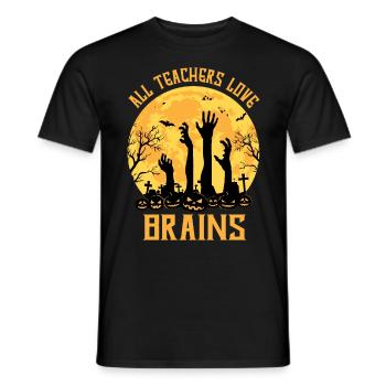 All Teachers Love Brains: Zombiehände und Kürbisse - Männer T-Shirt - Schwarz - Vorne - AI Model Male 178 light (178cm)