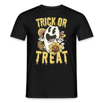 Trick or Treat: Halloween Cartoon Ghost with Pumpkin - Men's T-Shirt - black - Front - AI Model Male 178 light (178cm)