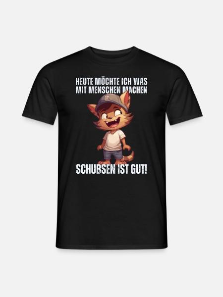 "Heute Menschen schubsen" - Sarkastische Katze - Männer T-Shirt - Schwarz