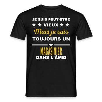 Je suis peut-être vieux MAGASINIER - T-shirt homme - noir - Devant - AI Model Male 178 light (178cm)