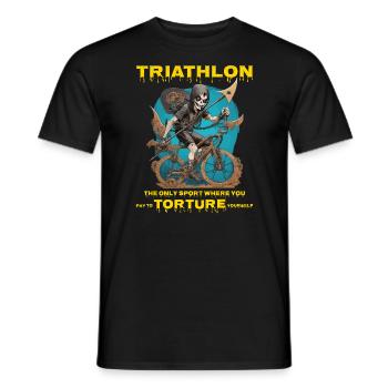 Schwimmen, Radfahren, Laufen, Triathlon, Triathlet, Sensenmann - Männer T-Shirt - Schwarz - Vorne - AI Model Male 178 light (178cm)