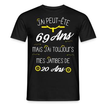 69 ans j ai toujour mes jambes de 20 ans - T-shirt homme - noir - Devant - AI Model Male 178 light (178cm)