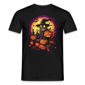 Spooky Halloween: Crâne avec chapeau de sorcière - T-shirt homme - noir - Devant - AI Model Male 178 light (178cm)