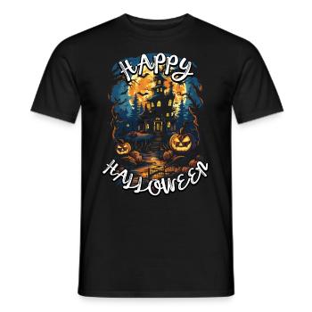 Happy Halloween with spooky pumpkin design - Men's T-Shirt - black - Front - AI Model Male 178 light (178cm)