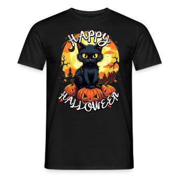 Süße Schwarze Katze auf Kürbis - Happy Halloween! - Männer T-Shirt - Schwarz - Vorne - AI Model Male 178 light (178cm)