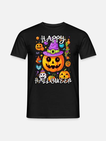 Zauberhafter Kürbis mit Hexenhut für Halloween - Männer T-Shirt - Schwarz